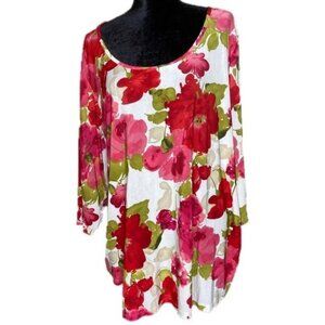IGIGI by Yaliya Raquel Blouse Womens Size 26/28 Scoop Neck Floral 3/4 Sleeve